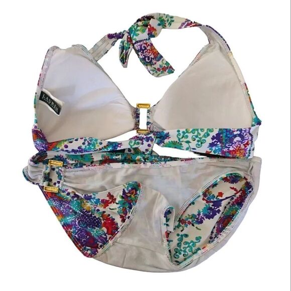 Ralph Lauren Colorful Cabana Paisley Ring Front Halter Bikini Set Size 12 - Picture 11 of 16
